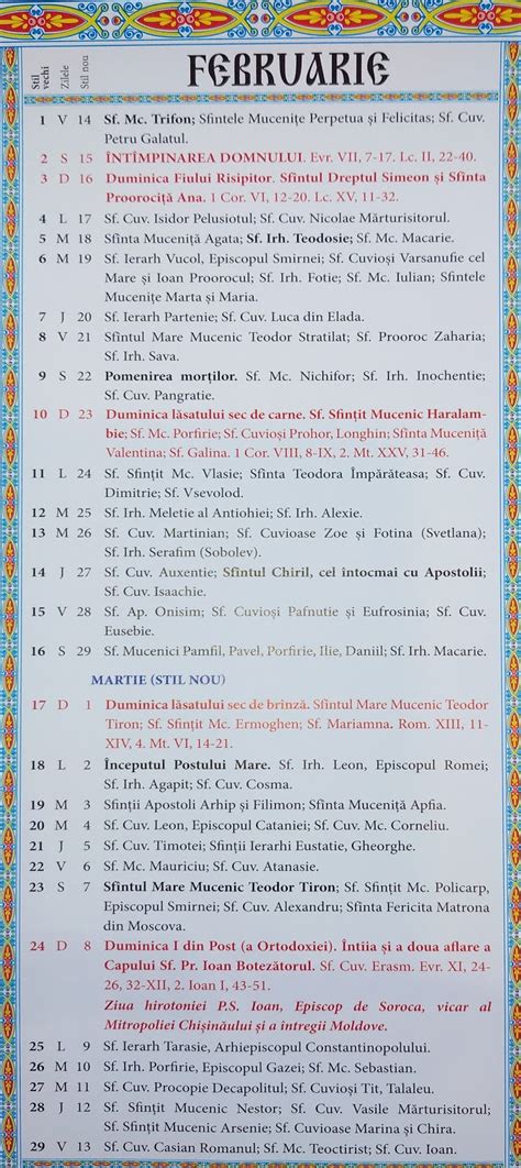 Calendar Ortodox Februarie 2022